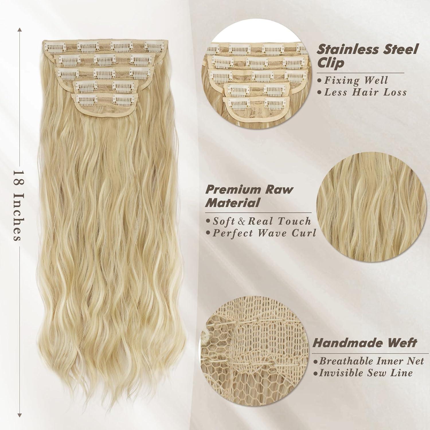Clip-in Haarverlängerungen Wellig 5-teilig 45 cm Aschblond mit