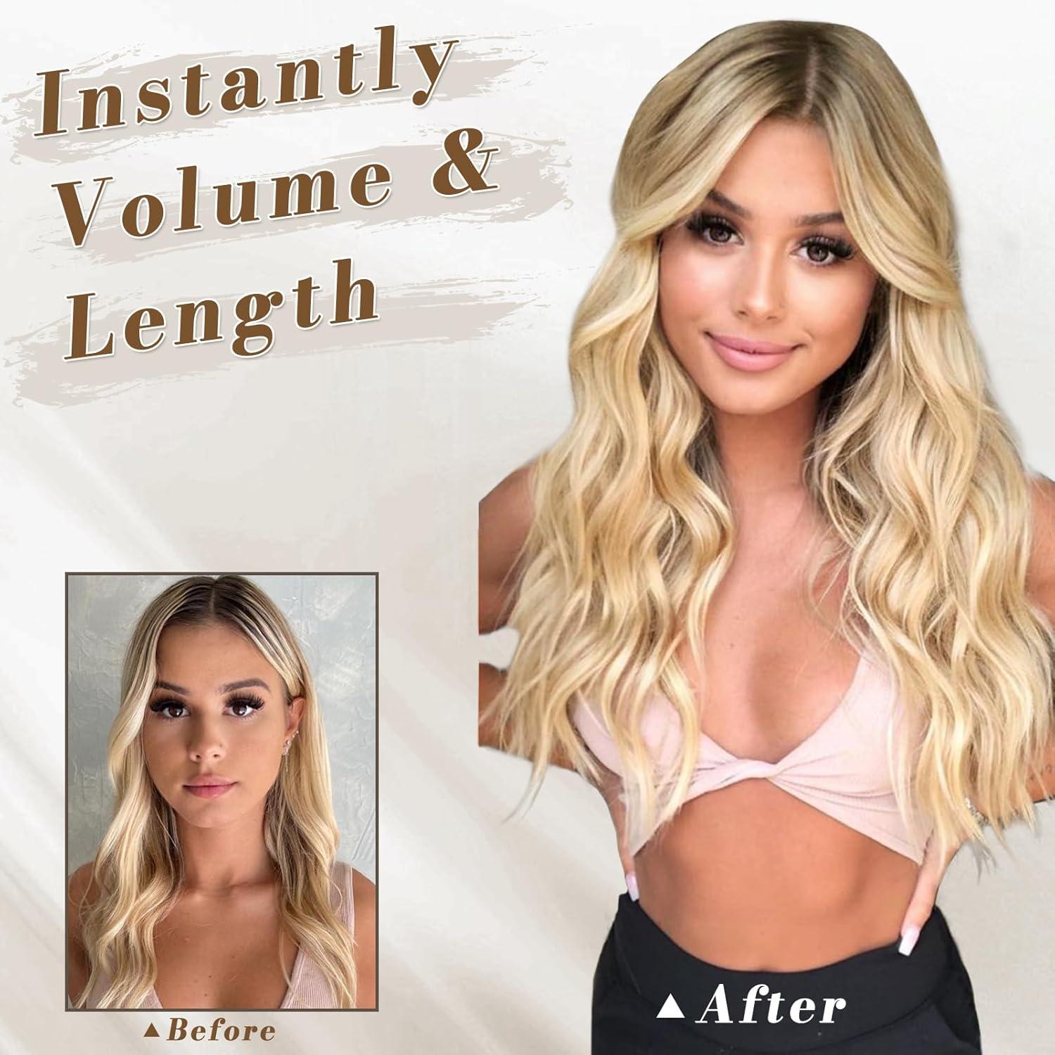 BARSDAR Clip in Extensions Haarverlängerungen 5 PCS Wellig 45 cm AschblondHighlights