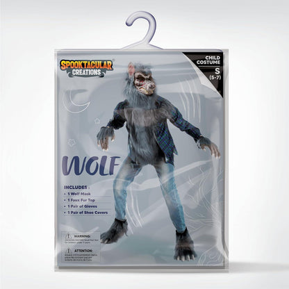Werwolfkostüm für Kinder grauhaarig Maske Halloween L (10-12