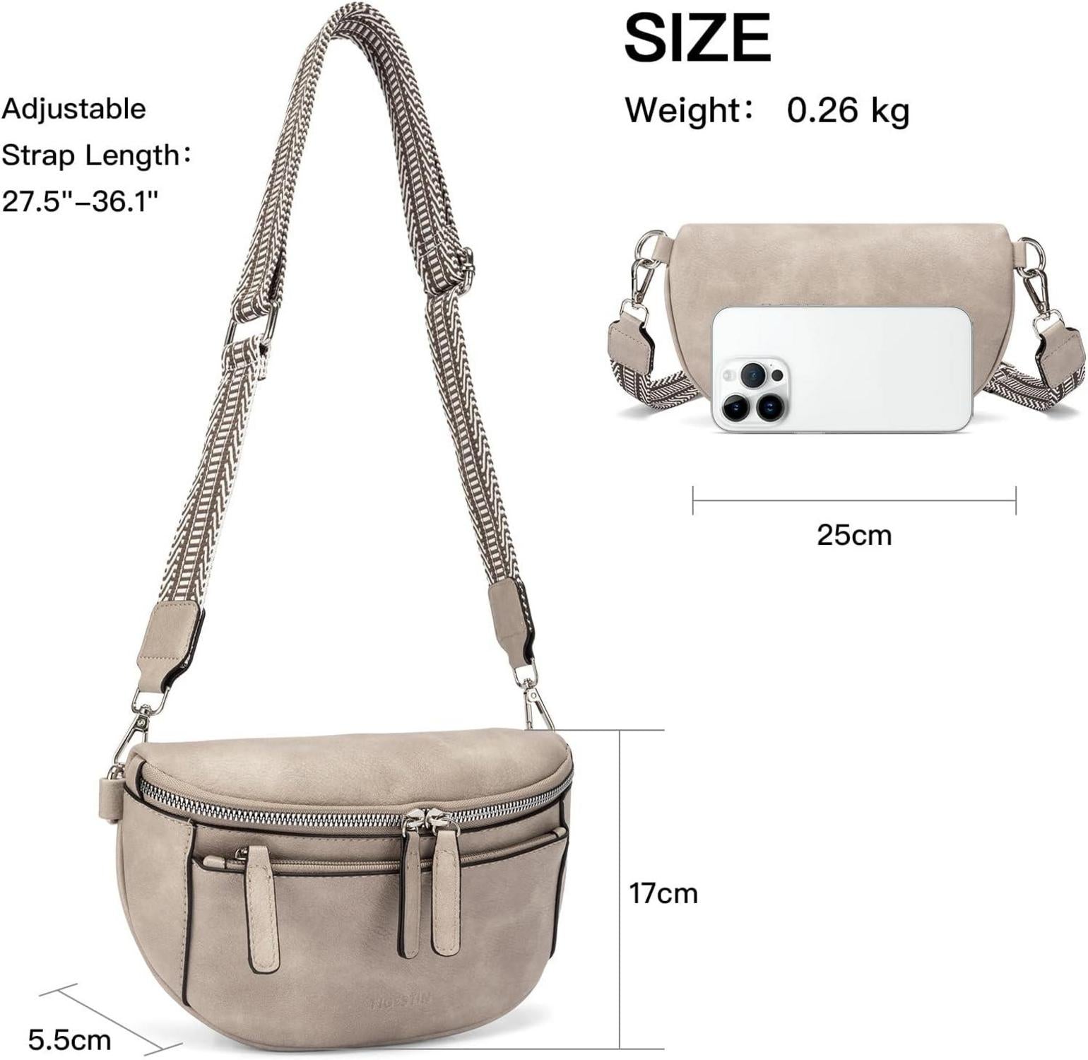 Bauchtasche Damen PU Leder Crossbody Bag Breiter Gurt Verstellbarer