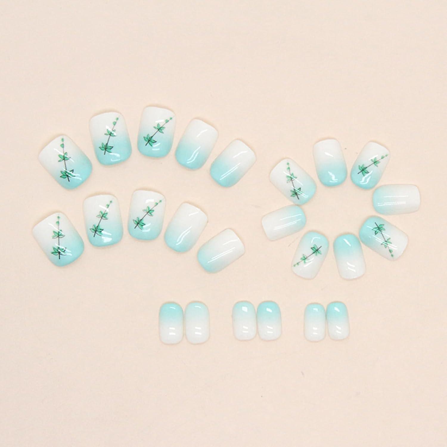 Ceboic Grüne Blätter Acryl Falsche Nägel Press on Nails 24 Stück