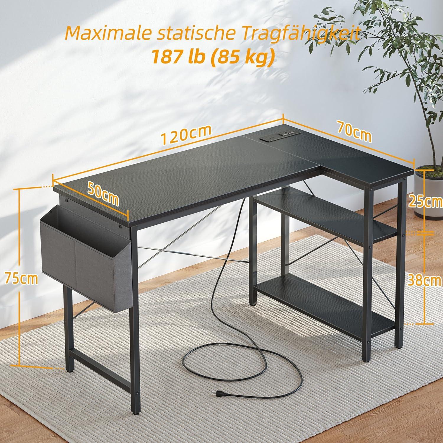 Eckschreibtisch mit Steckdosenleiste und Ablagefächern