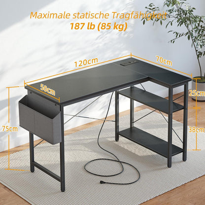 Eckschreibtisch mit Steckdosenleiste und Ablagefächern