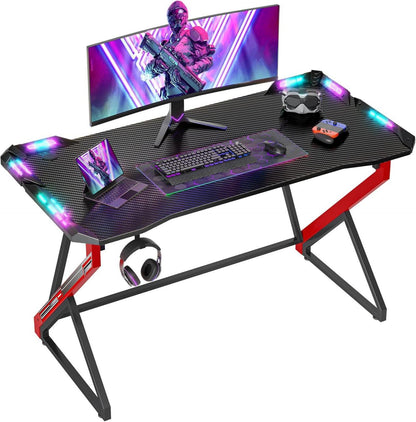 Gaming Schreibtisch LED 100x60 cm PC Gamer Tisch Ergonomischer Z