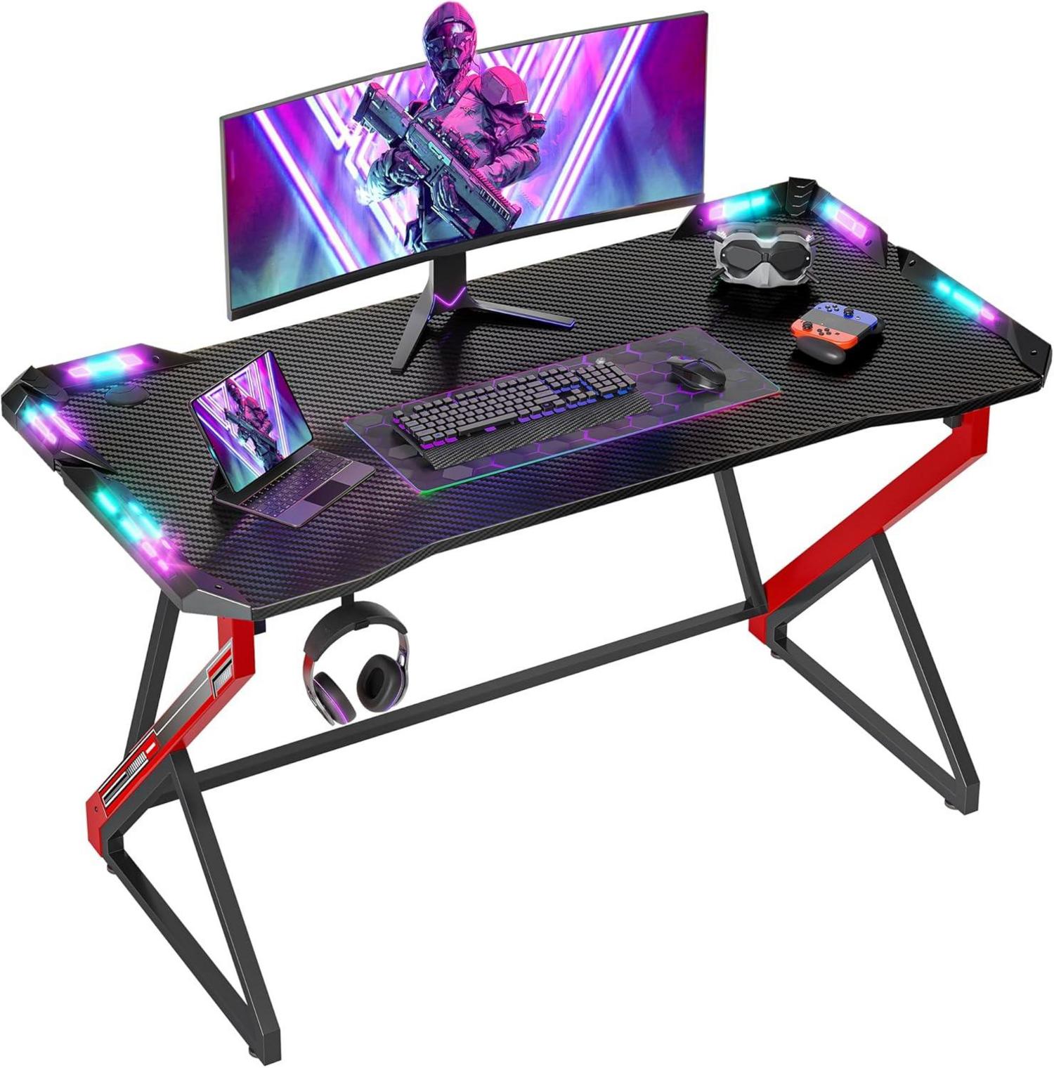 Gaming Schreibtisch LED 100x60 cm PC Gamer Tisch Ergonomischer Z