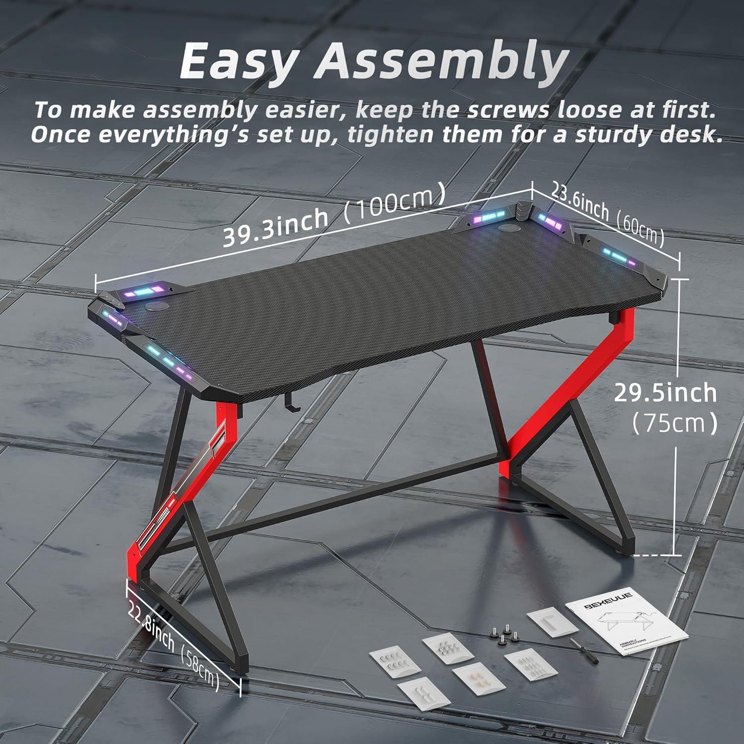 Gaming Schreibtisch LED 100x60 cm PC Gamer Tisch Ergonomischer Z