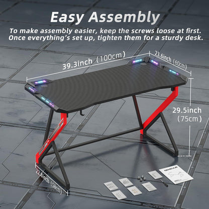 Gaming Schreibtisch LED 100x60 cm PC Gamer Tisch Ergonomischer Z