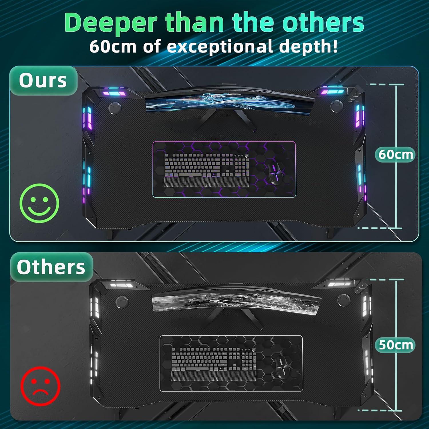 Gaming Schreibtisch LED 100x60 cm Z-Rahmen Kohlefaseroberfläche