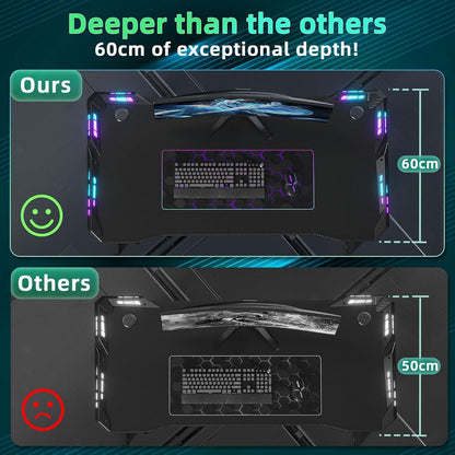 Gaming Schreibtisch LED 100x60 cm Z-Rahmen Kohlefaseroberfläche