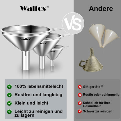 Trichter Edelstahl 3er Set Mini Küche Umfüllen Flüssigkeiten Pulver