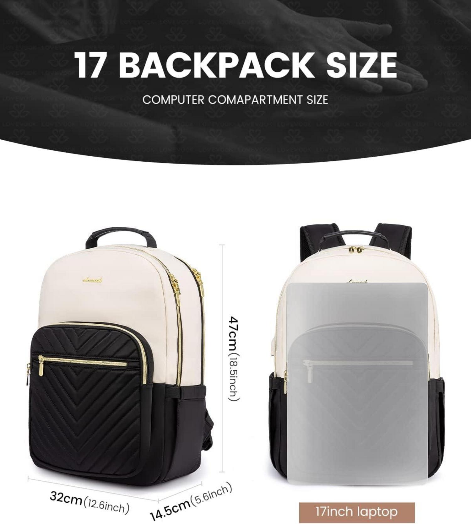 17 Zoll Laptop Rucksack Damen Wasserdicht Schwarz Beige Uni Business