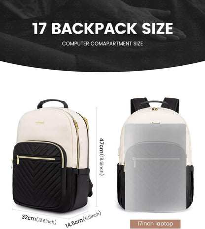 17 Zoll Laptop Rucksack Damen Wasserdicht Schwarz Beige Uni Business