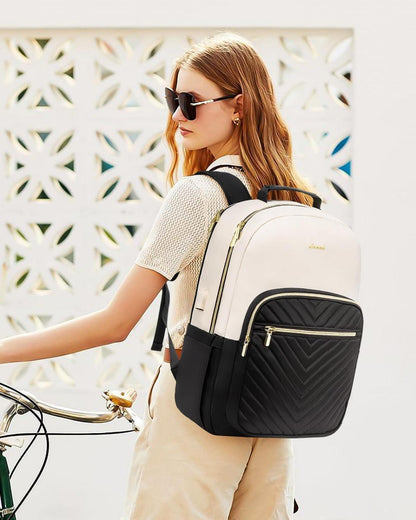 17 Zoll Laptop Rucksack Damen Mädchen Teenager, Beige Schwarz