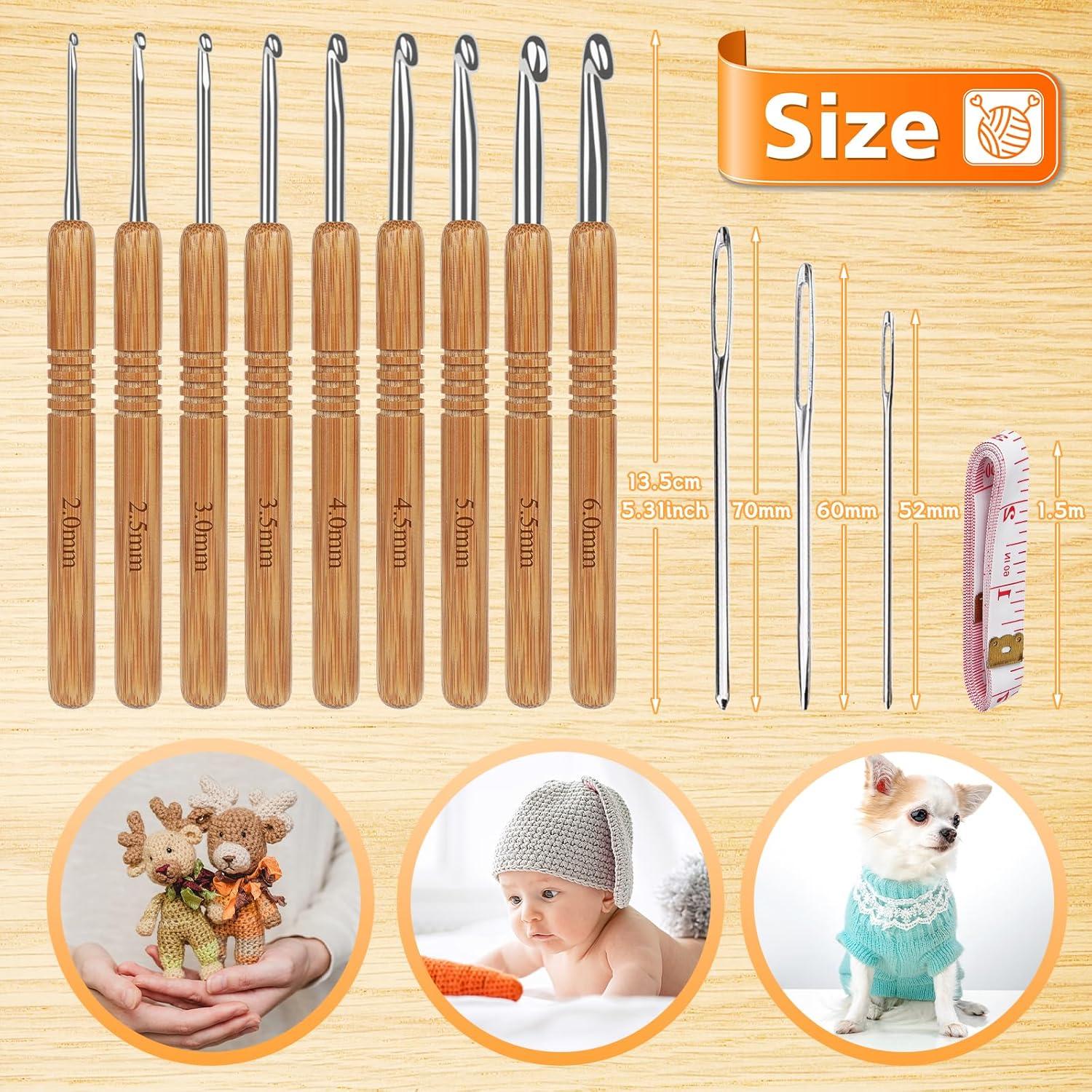 Häkelnadel Set Bambus Holzgriff 9 PCS 2,0 mm - 6,0 mm