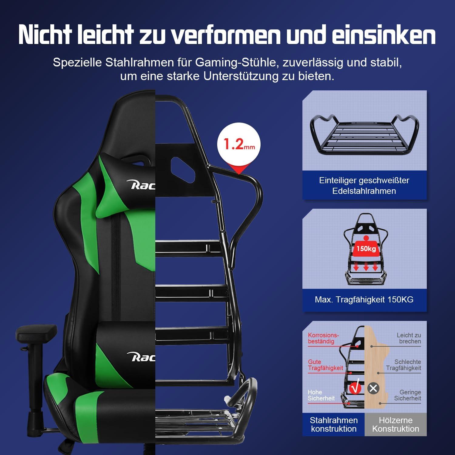 Gaming Stuhl Bürostuhl Ergonomisch mit verstellbaren Kissen und