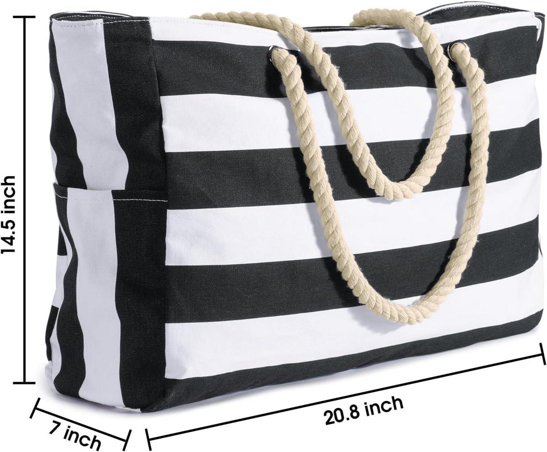 Oscaurt Strandtasche Schwarz XXL mit Reißverschluss & Schultergurt
