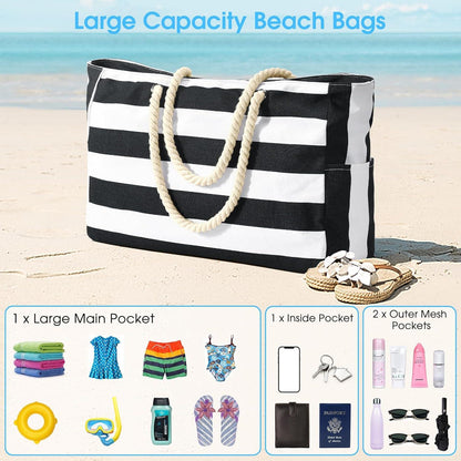 Große wasserdichte Strandtasche mit Reißverschluss - Schwarz