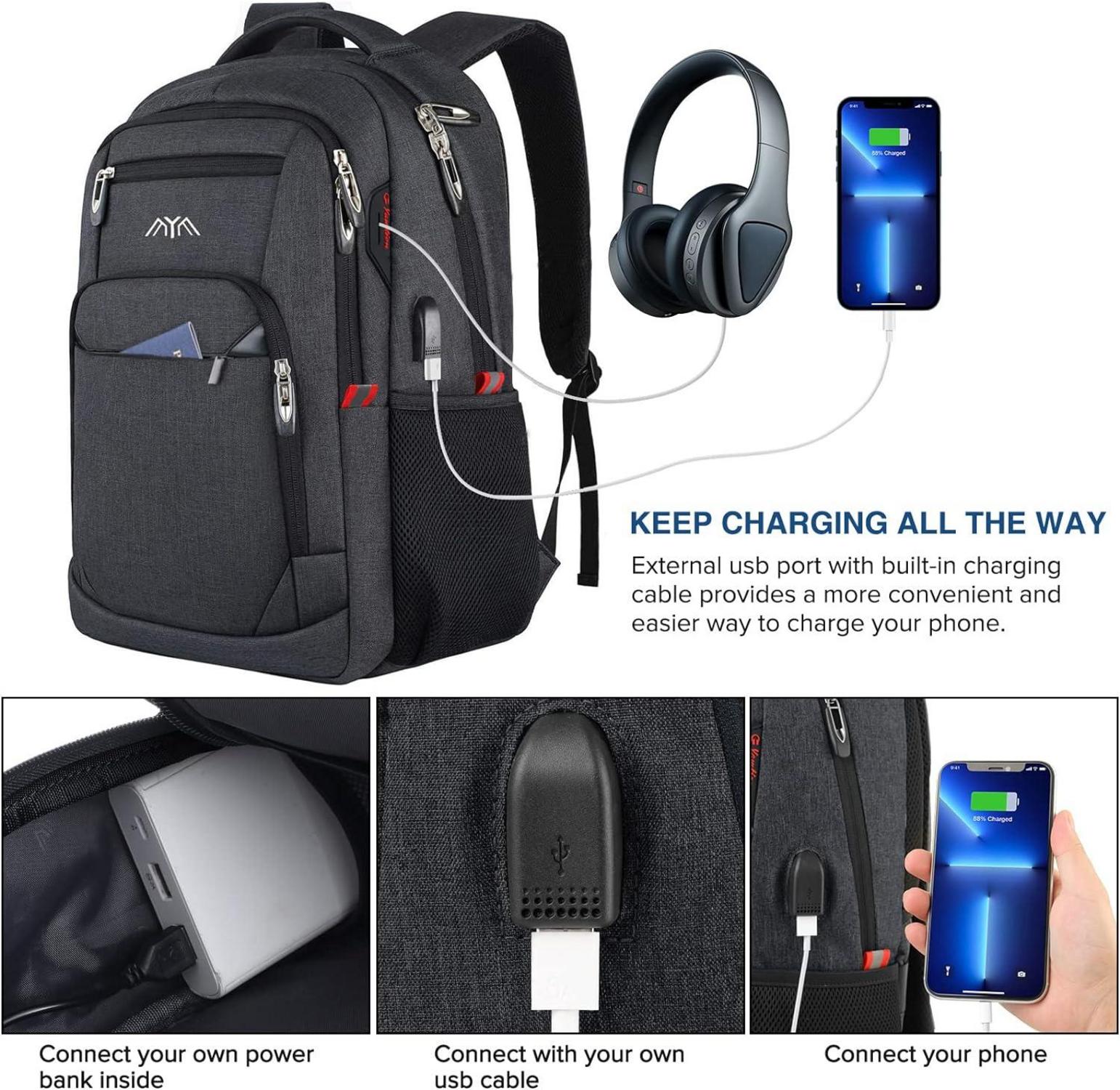 YAMTION Herren Rucksack 17.3 Zoll Laptop Business Daypack Schwarz