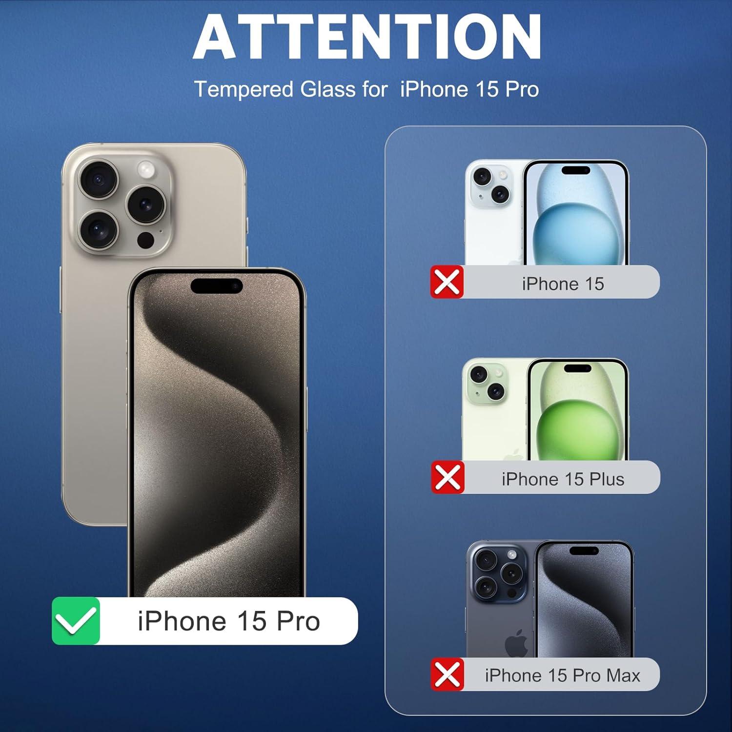 iPhone 15 Pro Panzer Schutzglas 9H Härte HD-Klar 6,1 Zoll
