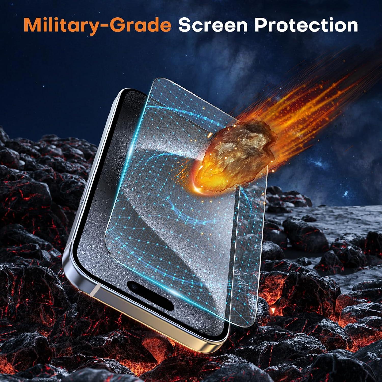 Panzer Schutzglas für iPhone 15 Pro Max mit Rahmen-Installationshilfe