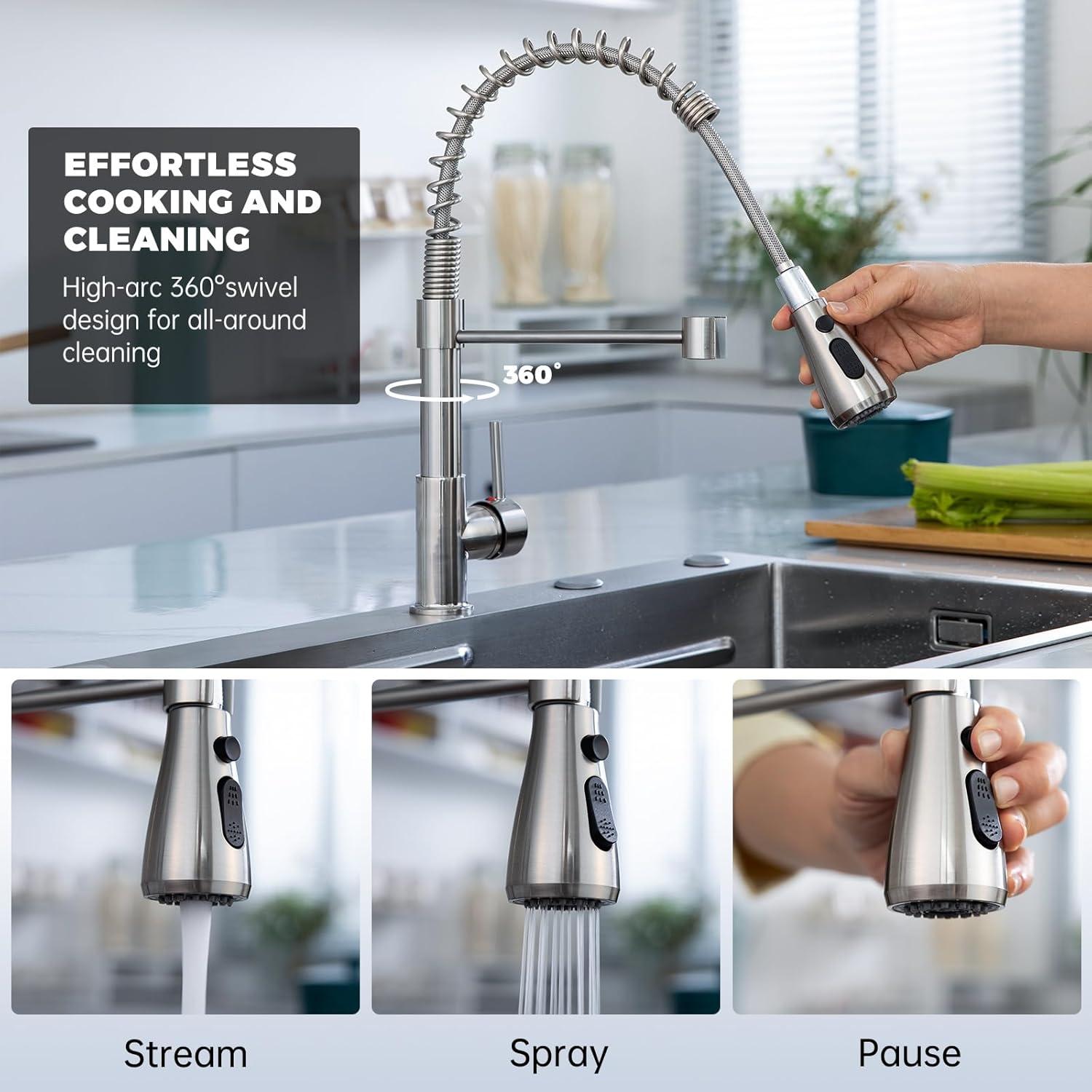 Wasserhahn Küche mit Brause 3 Strahlarten Edelstahl