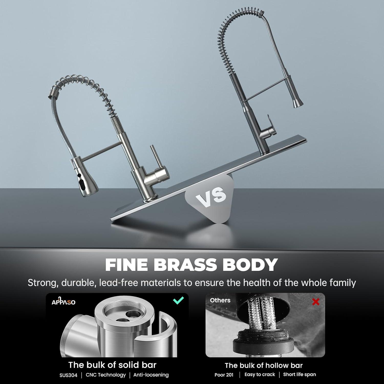 APPASO Wasserhahn Küche mit Brause 3 Strahlarten 360° Drehbar Edelstahl Brushed 306bn