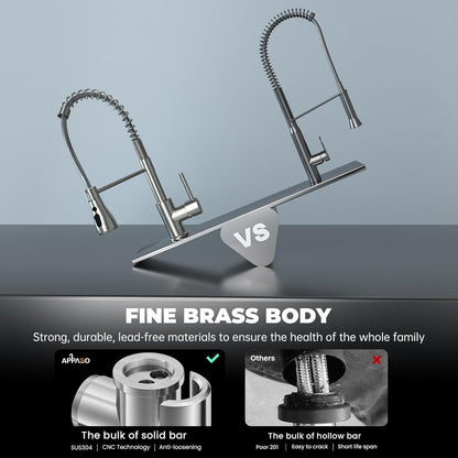 APPASO Wasserhahn Küche mit Brause 3 Strahlarten 360° Drehbar Edelstahl Brushed 306bn