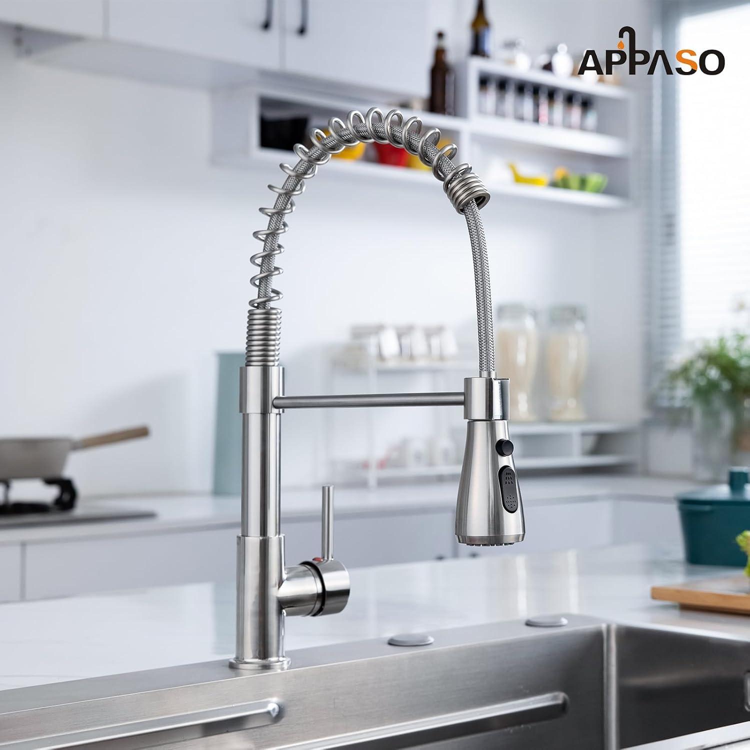 APPASO Wasserhahn Küche mit Brause 3 Strahlarten 360° Drehbar Edelstahl Brushed 306bn