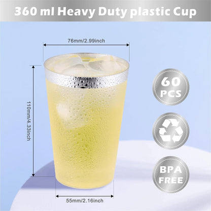 60er Pack Plastikbecher 360ml transparent - Wiederverwendbar & robust