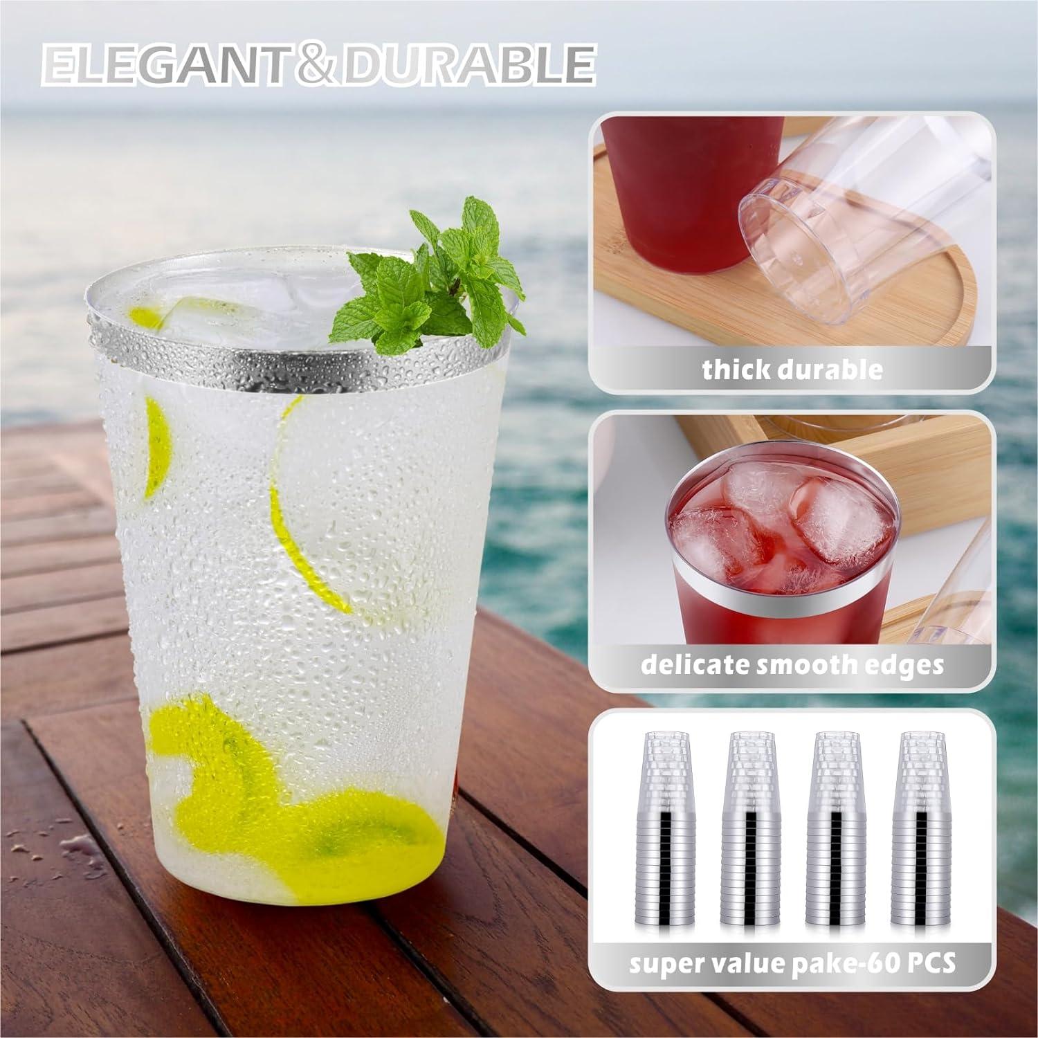 60 Stück 360ml Plastikbecher Wiederverwendbar Partybecher Champagner Cocktails