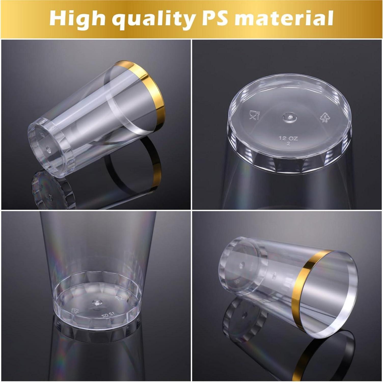 Hejo 60x 360ml Kunststoff Becher Goldrand Cocktail