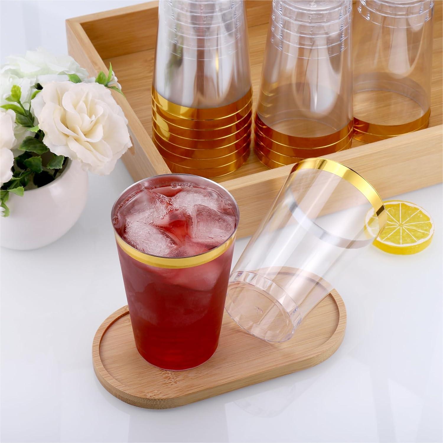 Hejo Kunststoffbecher 360ml goldener Rand 60 Stück Cocktail Champagner Bier