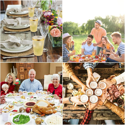 60er Pack Plastikbecher 360ml Goldrand für Cocktail Champagner Bier