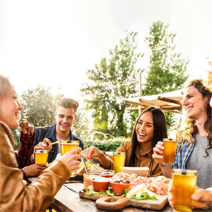 60er Pack Hejo Plastikbecher 360ml, Goldrand, transparent, wiederverwendbare