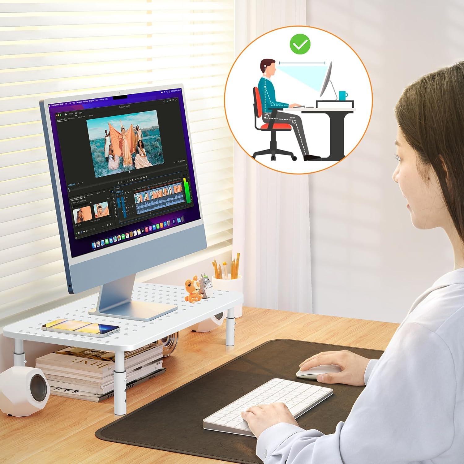 Monitorständer Weiß mit Gitterlochplattform für Laptop PC Beamer