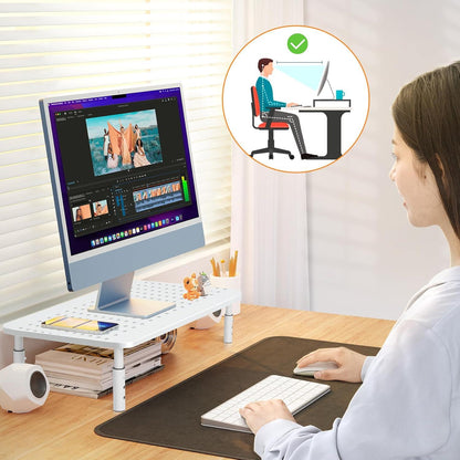 Monitorständer Weiß mit Gitterlochplattform für Laptop PC Beamer