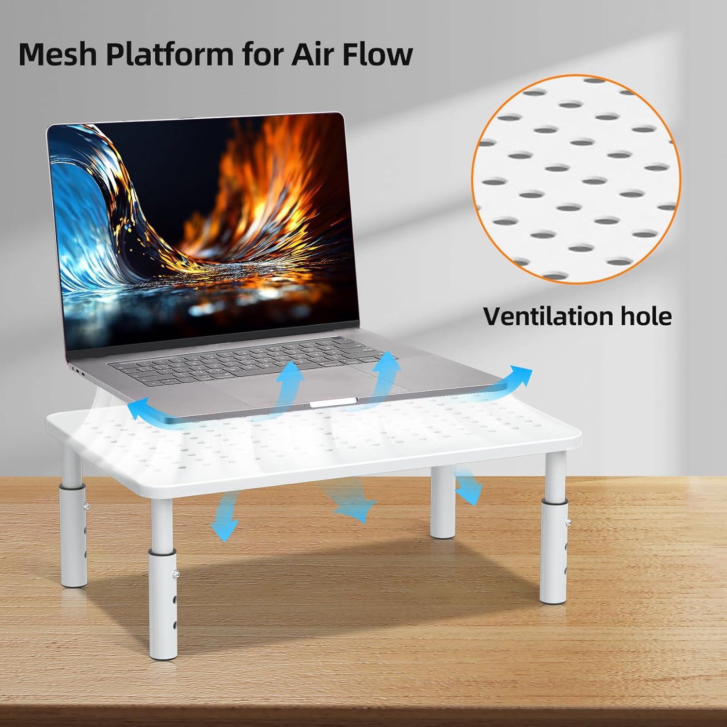 Bracwiser Monitorständer Schreibtisch Weiß - 3 Höhenverstellbar Gitterplattform 20 kg