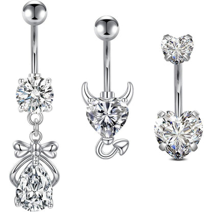 3er Set Bauchnabelpiercing 10mm 14G Chirurgenstahl Herz Banane