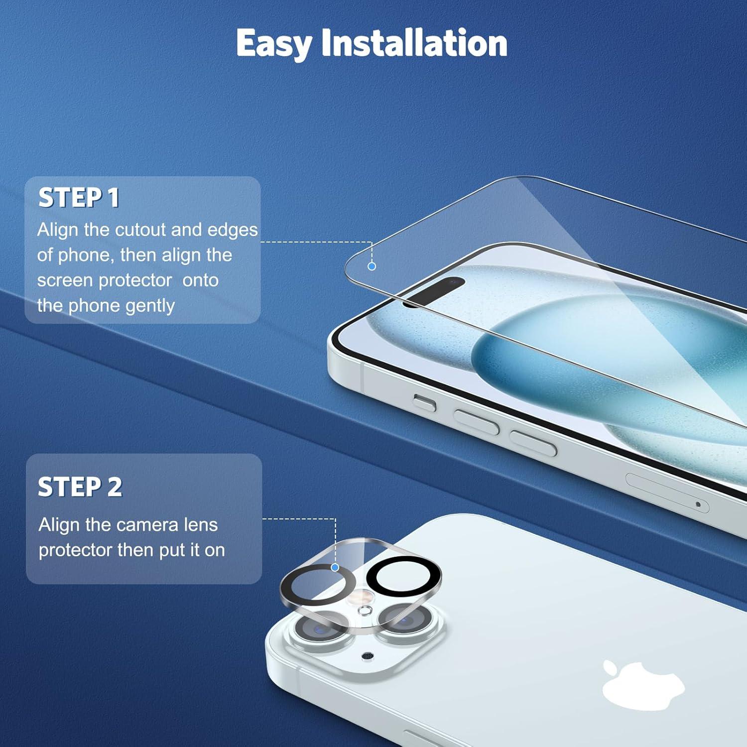 OMOTON iPhone 15 Panzer Schutzglas Kamerafolie 9H 4er Set
