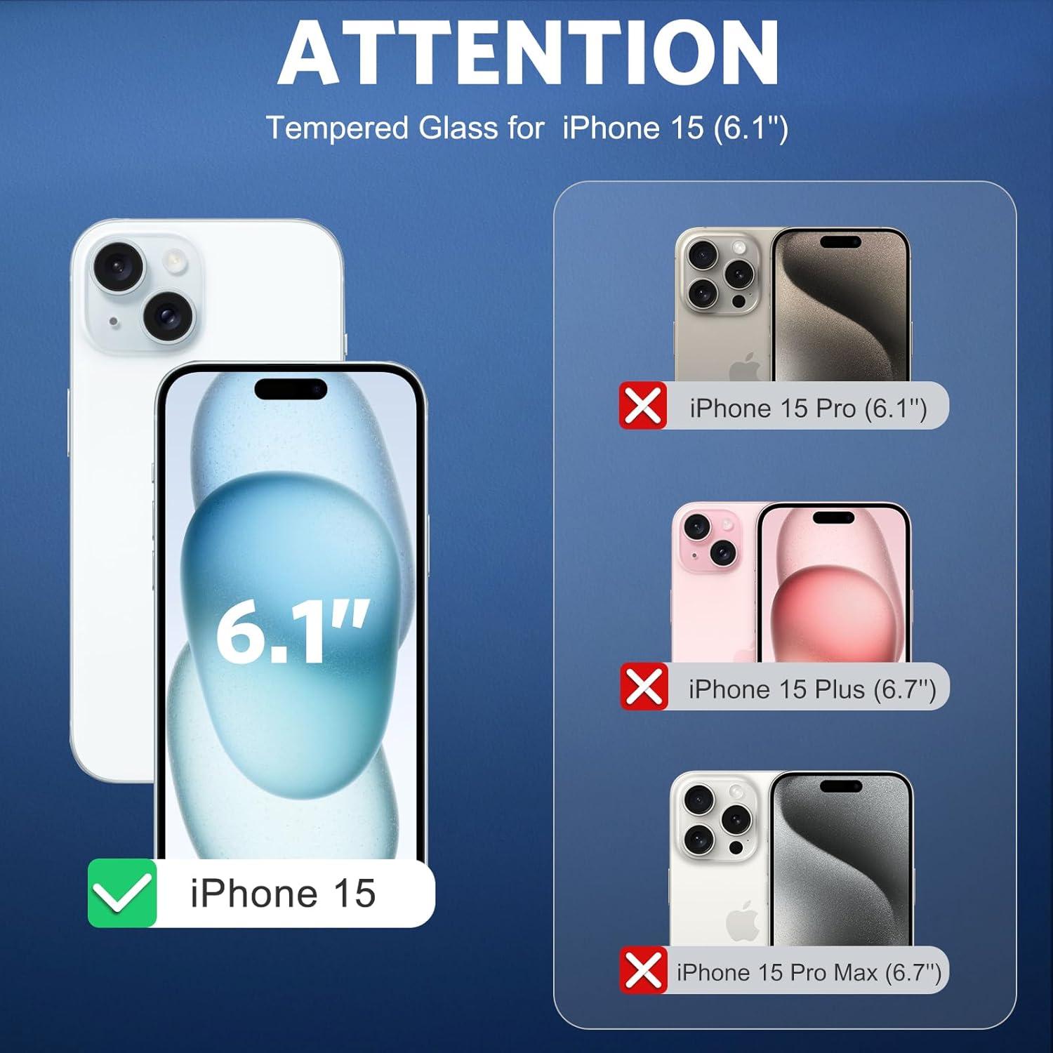 Panzer Schutzglas und Kameraschutz für iPhone 15, 9H