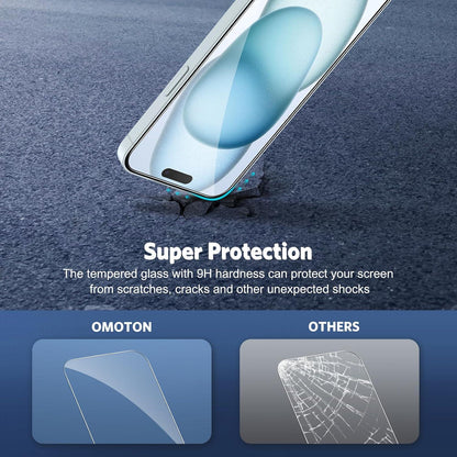OMOTON iPhone 15 Panzer Schutzglas 9H Härte 2+2 Stück 6,1 Zoll