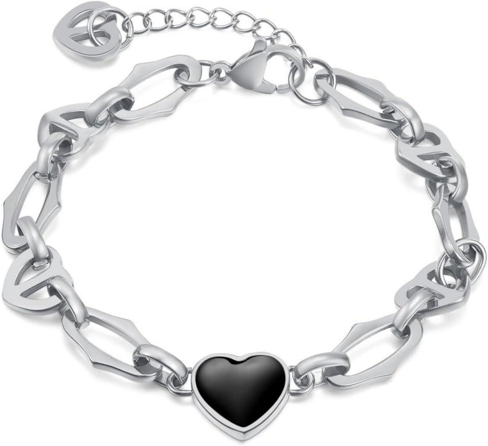Damen Edelstahl Armband Herz Gliederkette Gold Glänzend 316l 21cm