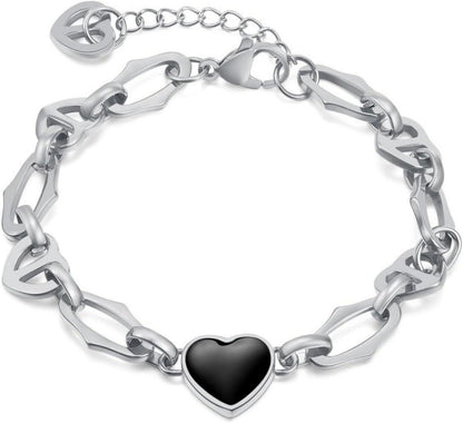 Damen Edelstahl Armband Herz Gliederkette Gold Glänzend 316l 21cm
