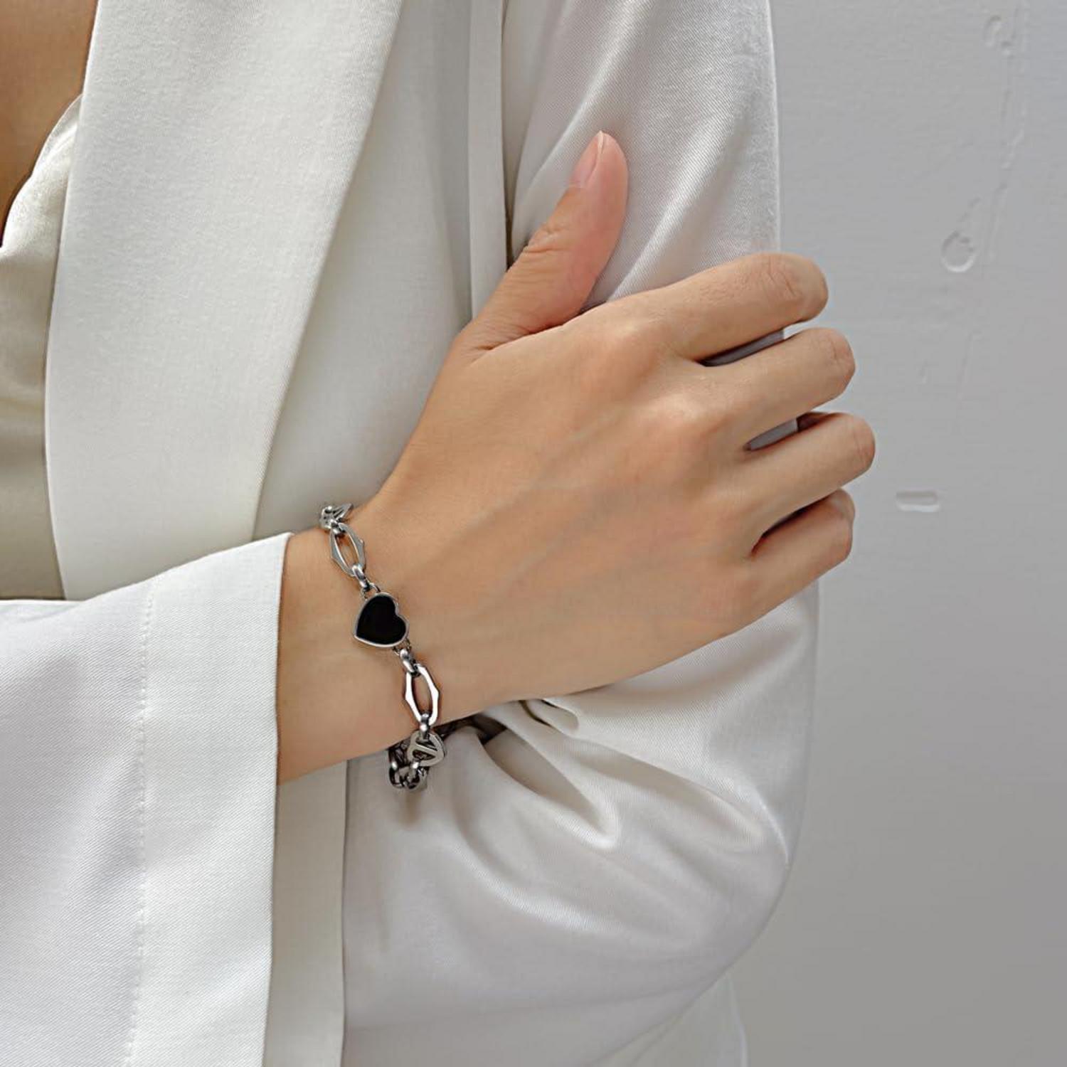 OSTAN Damen Edelstahl Armband Herz Gliederkette Gold 17+4cm Box