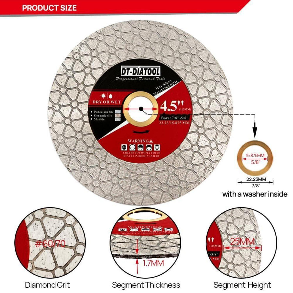 Diamant-Trennscheibe 115mm 3er-Pack für Fliesen & Stein