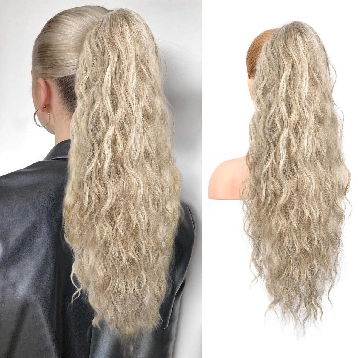 Long Beach Gewellte Pferdeschwanz-Verlängerung – Mittelblond mit Highlights