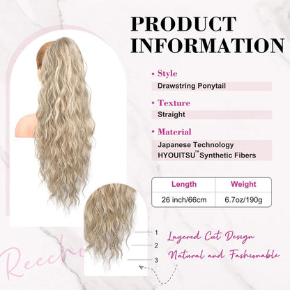 Long Beach Gewellte Pferdeschwanz-Verlängerung – Mittelblond mit Highlights