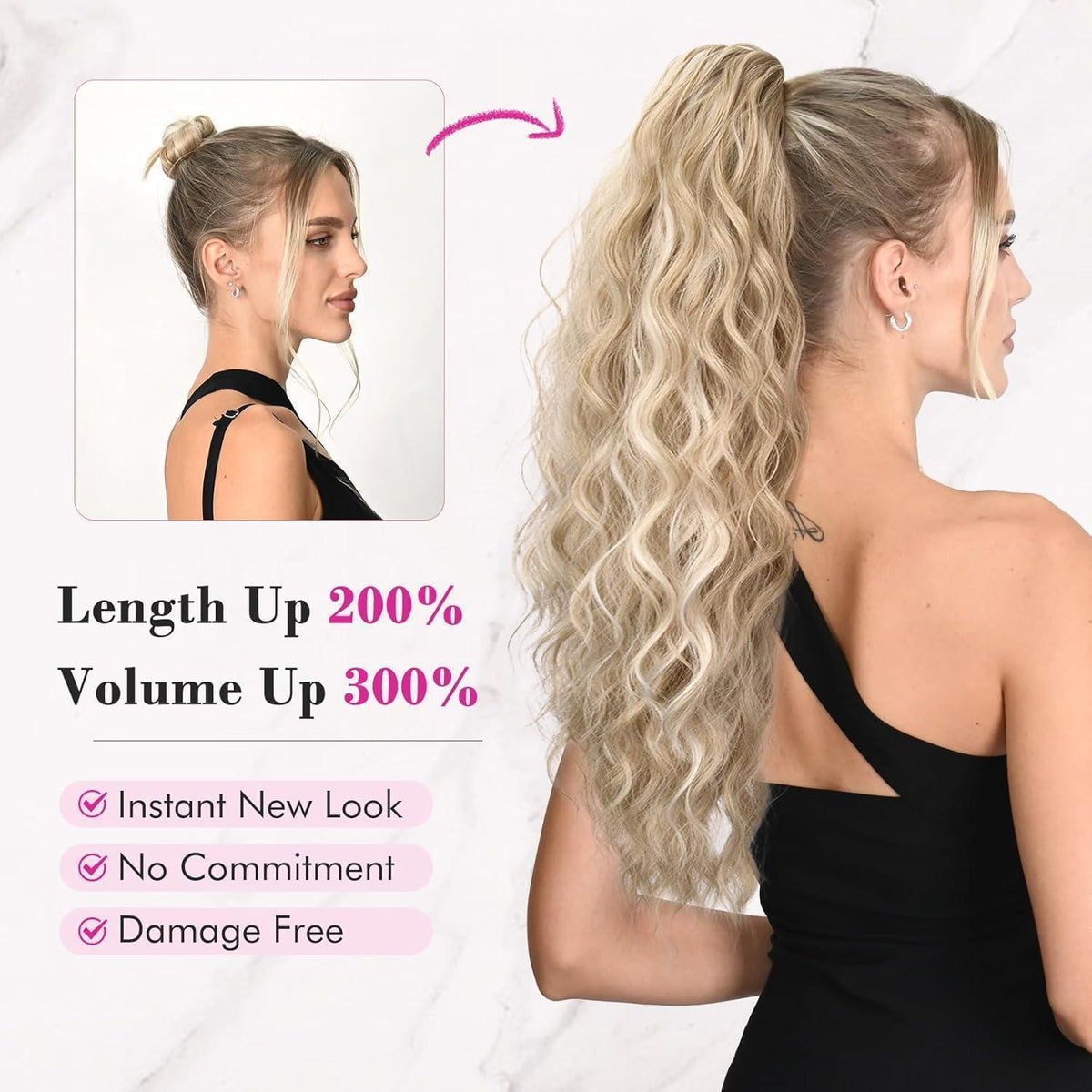 Long Beach Gewellte Pferdeschwanz-Verlängerung – Mittelblond mit Highlights