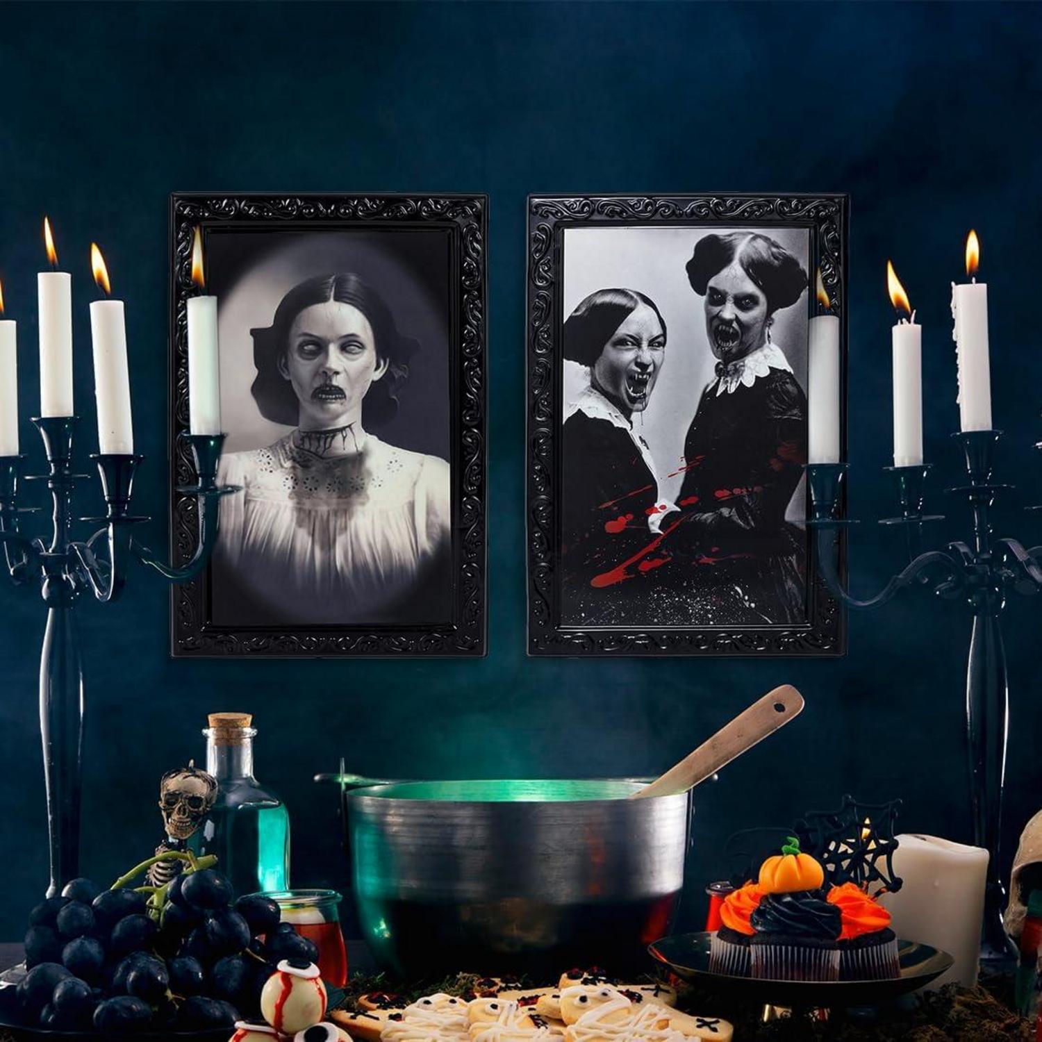Halloween Deko Bilderrahmen 4 Stück Horror 3D Wechselndes Gruselige