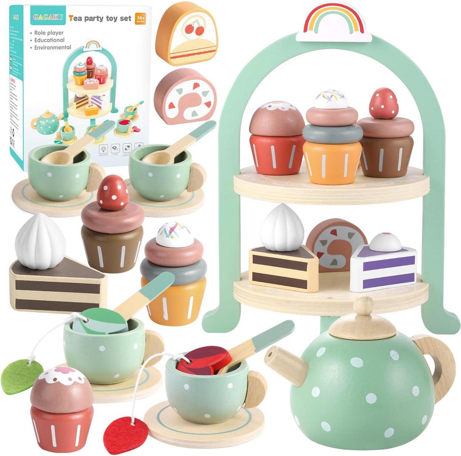 Hölzernes Teeservice Kinder Teeset Teeparty Spielzeug Holzspielzeug